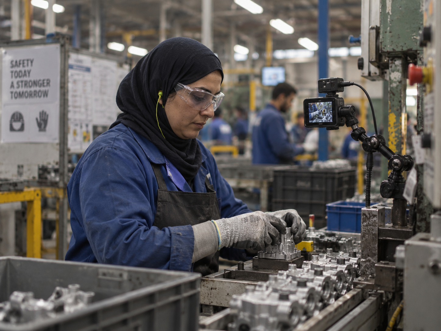 A worker on a production line being recorded for real-world data capture